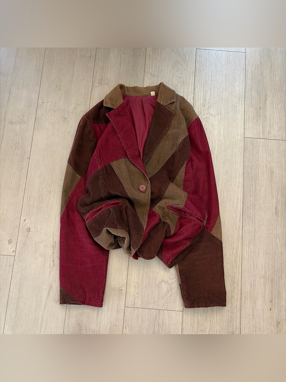 Vintage Patchwork Corduroy Blazer in Burgundy and Brown Tones